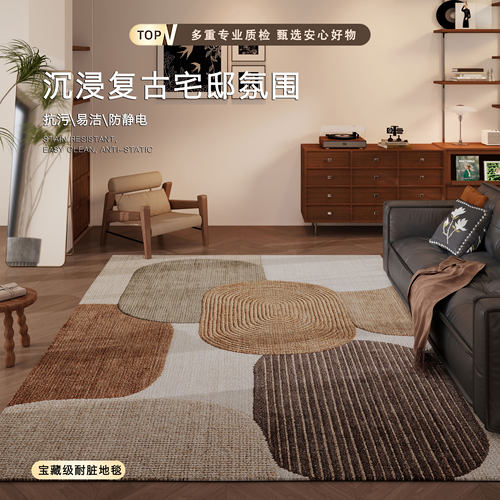 复古拼色免洗高级感客厅地毯