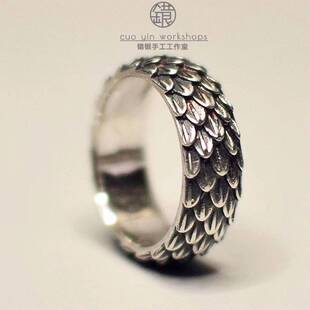 s925纯银龙鳞逆鳞戒指嘻哈男潮复古霸气个性简约百搭活口创意指环