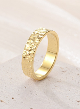 简约戒指不掉色碎碎冰冰戒指女小众高级轻奢金色素圈ins风饰品