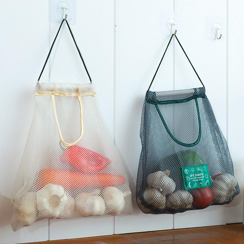 厨房多功能墙挂式果蔬收纳挂袋便携放姜蒜洋葱镂空网袋透气储物袋