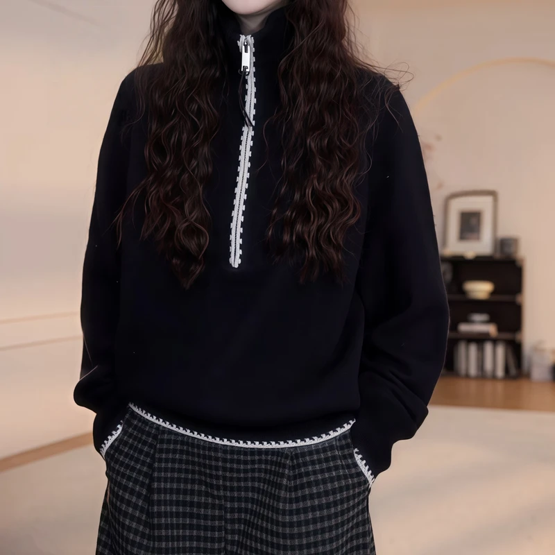 茜小洛女装服饰店高领休闲显瘦毛衣2026秋韩洋气显瘦遮肉百搭针织