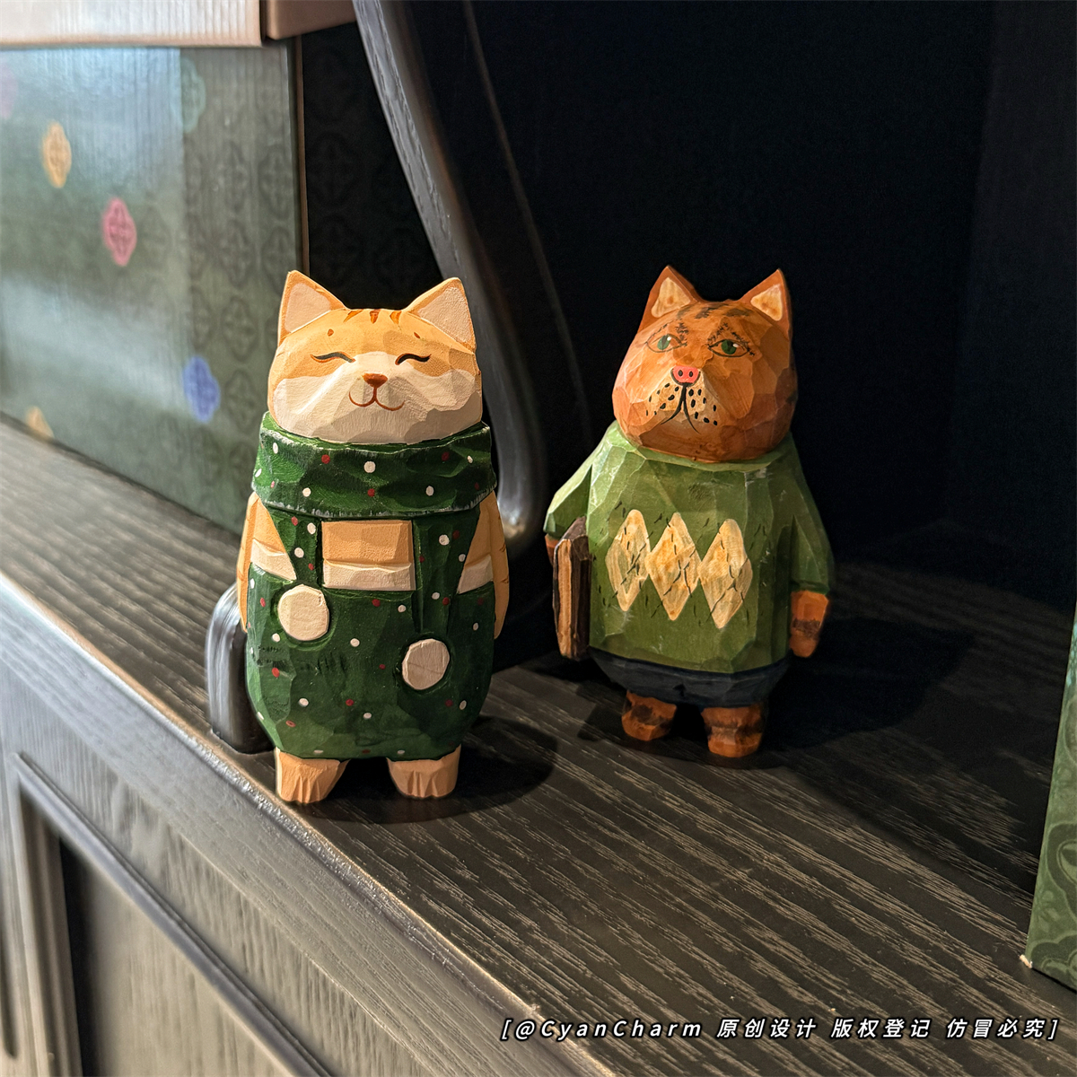 创意复古手工木雕猫咪摆件治愈系搞怪摆饰生日礼物书房吧台装饰品