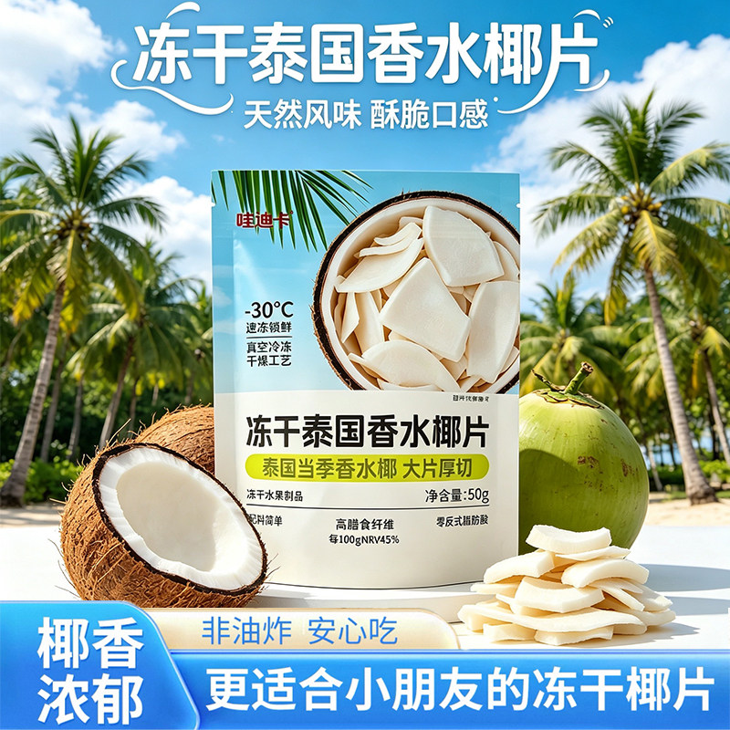 哇迪卡冻干泰国香水椰片50g厚切酥脆椰子果干果脯即食休闲零食