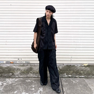 半空山「夏至之枝」中性夏季复古慵懒提花拼接不规则下摆短袖衬衫