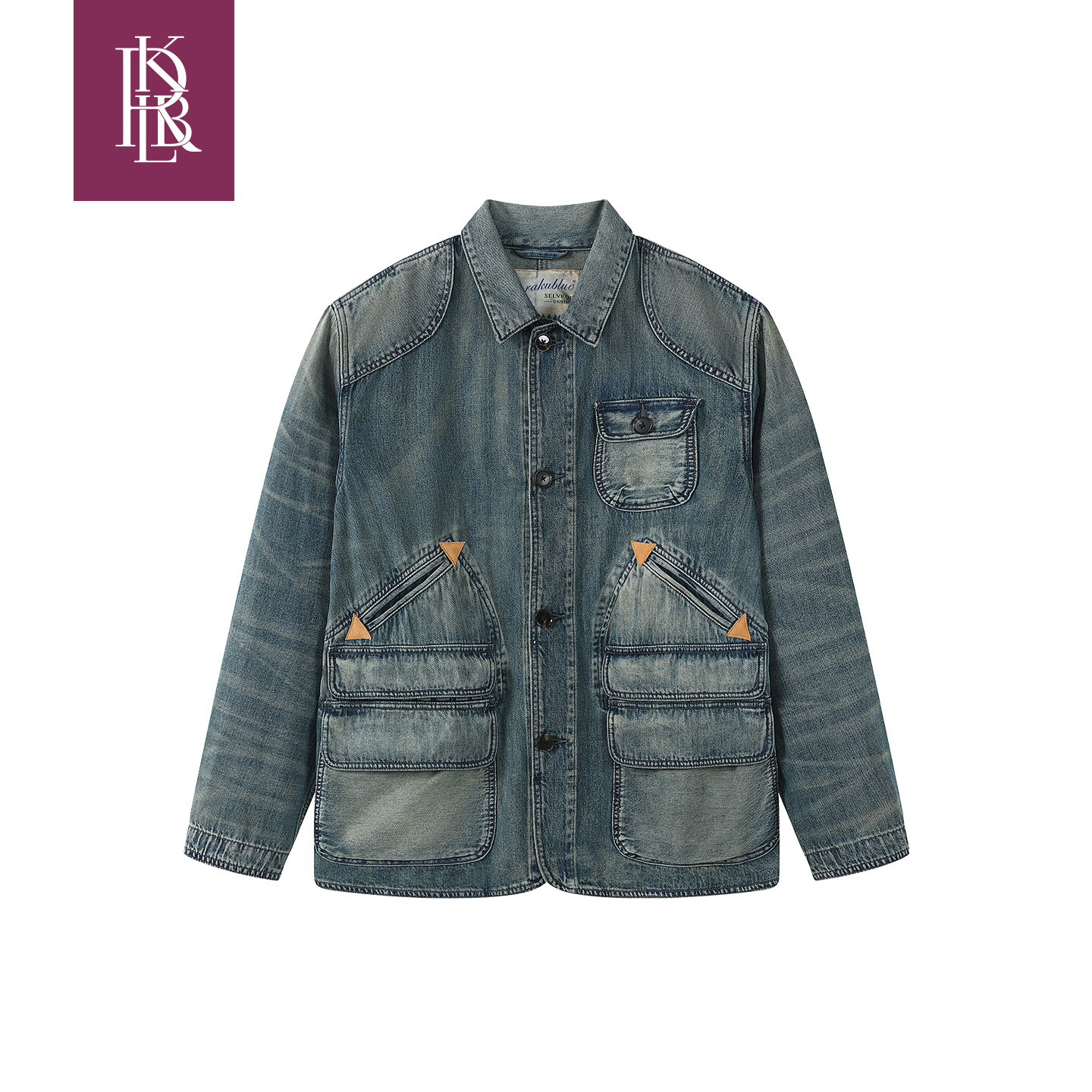 蓝布屋复古做旧水洗牛仔猎装夹克