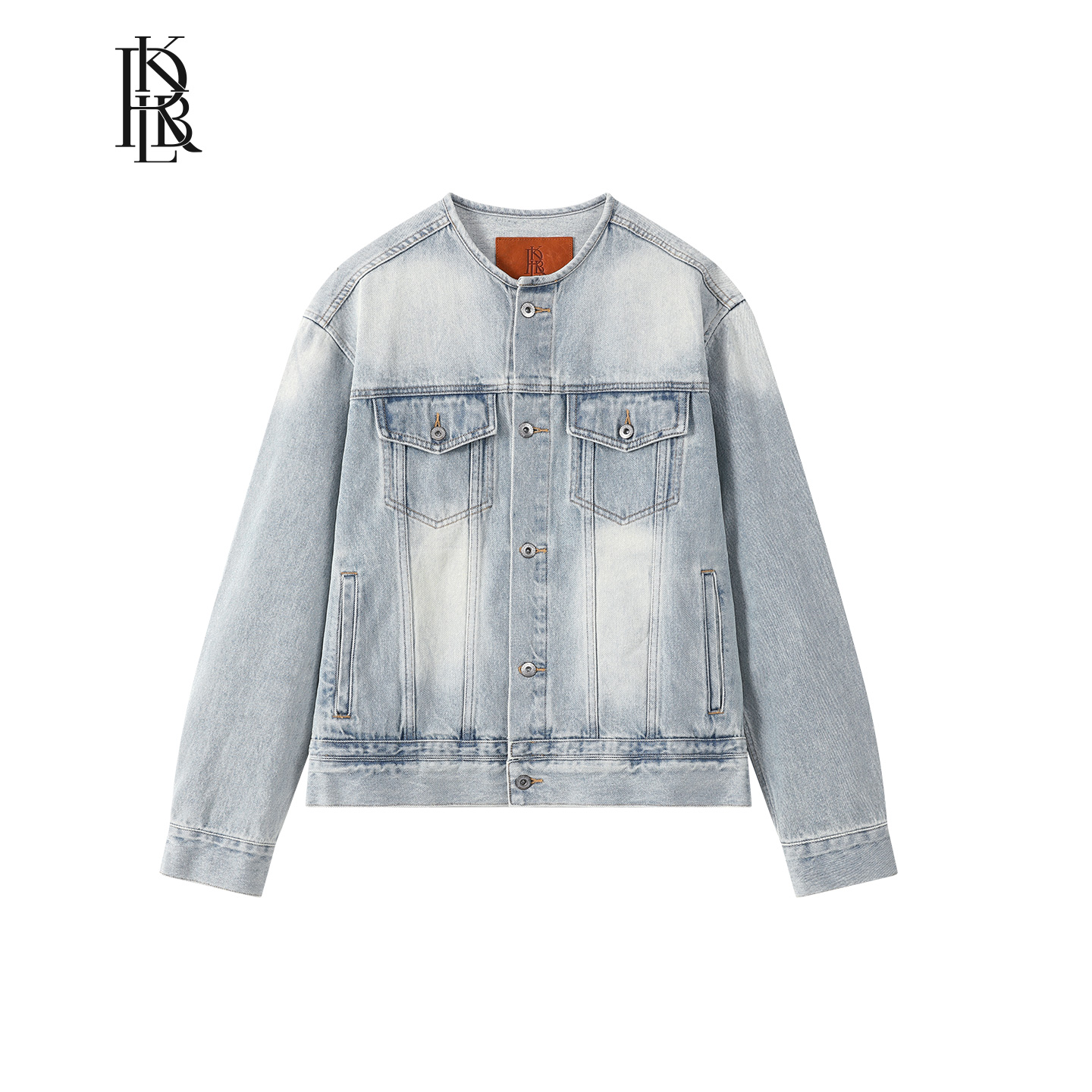 美国康龙无领水洗牛仔夹克外套