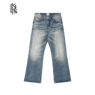 蓝布屋日本贝原14.5盎司轻奢水洗中高腰直筒微喇牛仔裤 KRBLDNM638