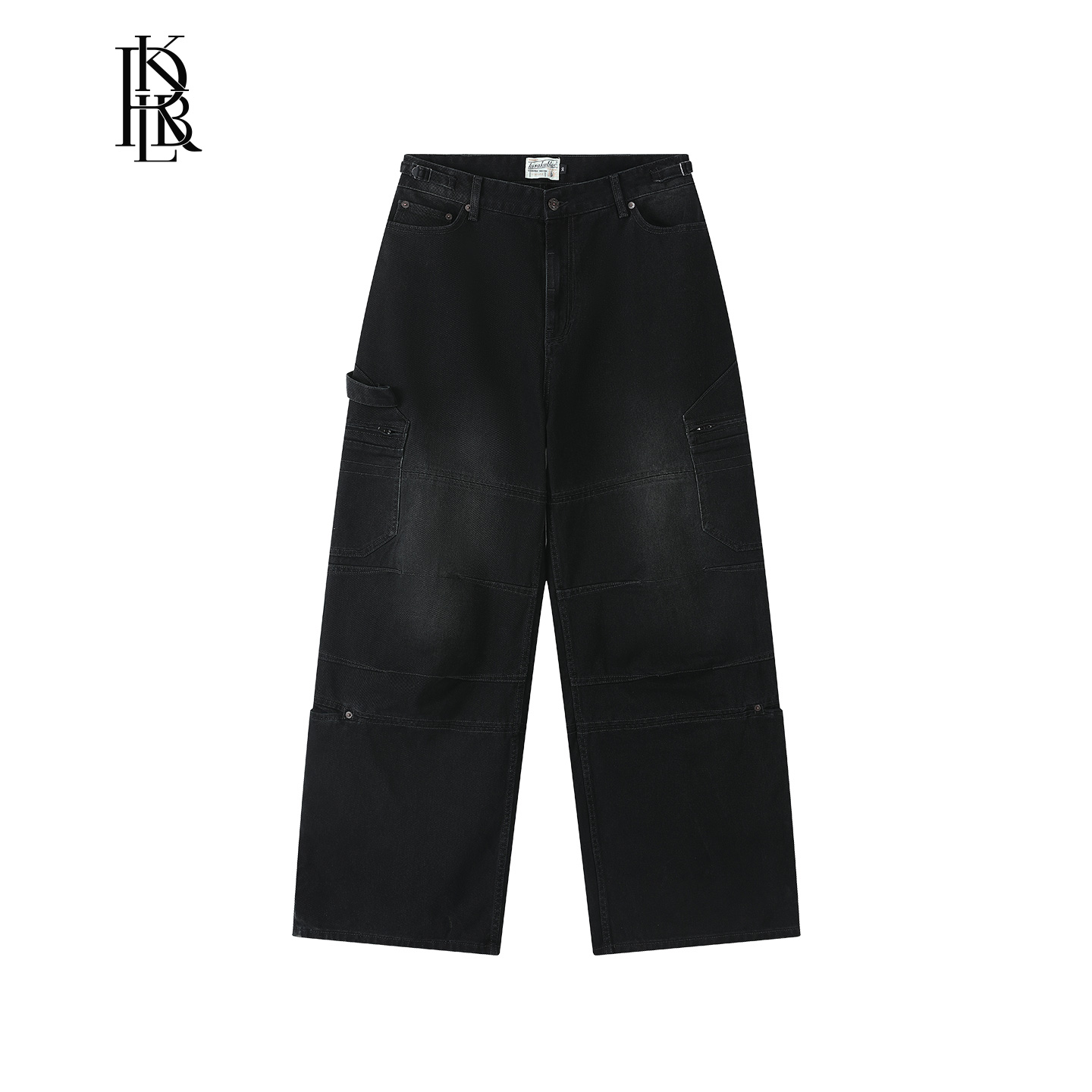 日本贝原重磅黑色工装阔腿牛仔裤
