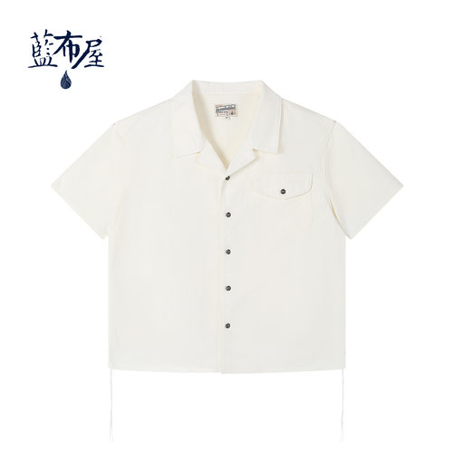 夏季三本针白色牛仔短袖工装衬衫