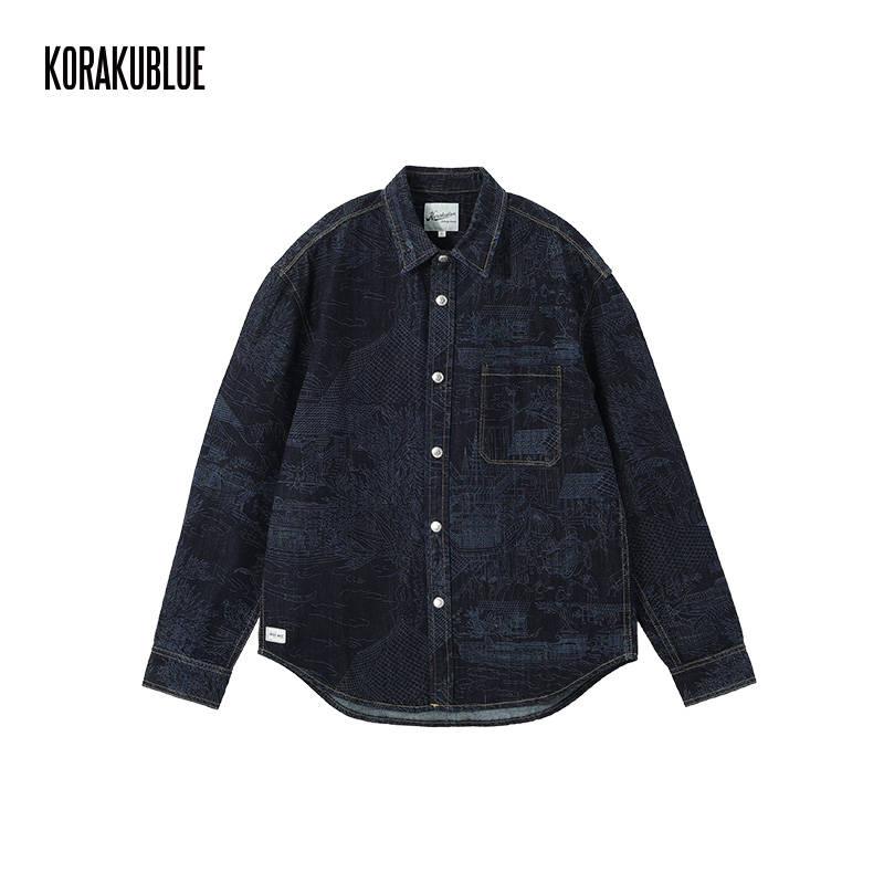 清明上河图激光镭射工艺长袖衬衫