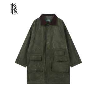 蓝布屋14盎司复古重磅油蜡布长款 风衣秋冬外套KRBLJKT609 宽松猎装