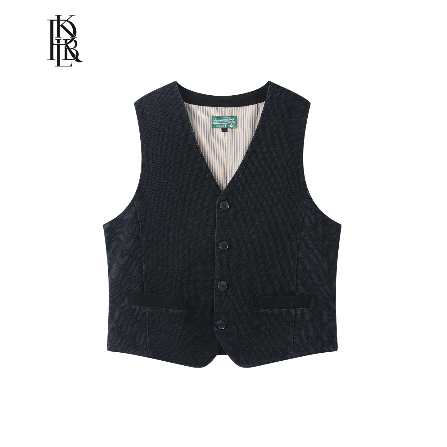 蓝布屋复古经典双口袋刺子马甲