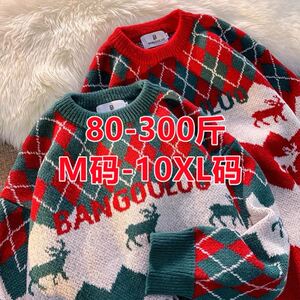 特大码350斤胖MM北极绒圣诞节圆领套头针织衫女圣诞战袍红色毛衣