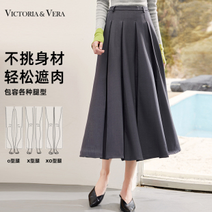 VICTORIA&VERA秋冬复古学院风基础百搭气质高级感显瘦百褶半身裙