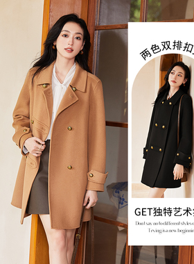 VICTORIA&VERA秋冬新款气质高级感双排扣设计宽松显瘦双面尼大衣