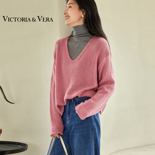 针织衫 VICTORIA&VERA冬季 慵懒风氛围感宽松基础纯色V领长袖
