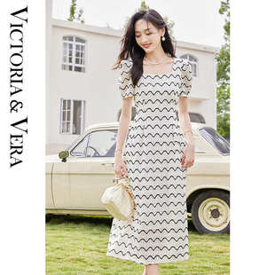 清冷色系蕾丝波浪收腰泡泡袖 法式 连衣裙 新款 VICTORIA&VERA夏季