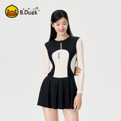 游泳装 微胖专业新款 备 防晒显瘦遮肚保守大码 B.Duck连体泳衣女长袖