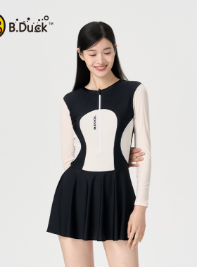 B.Duck连体泳衣女长袖防晒显瘦遮肚保守大码微胖专业新款游泳装备