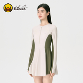长袖 B.Duck连体泳衣女保守新款 微胖女孩遮肉大码 防晒裙子游泳衣