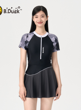 B.Duck连体衣女款新款微胖遮肉显瘦保守裙式海边大码专业游泳装备