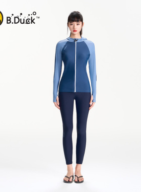B.Duck分体泳衣女长袖长裤防晒保守遮肚显瘦新款潜水冲浪游泳套装