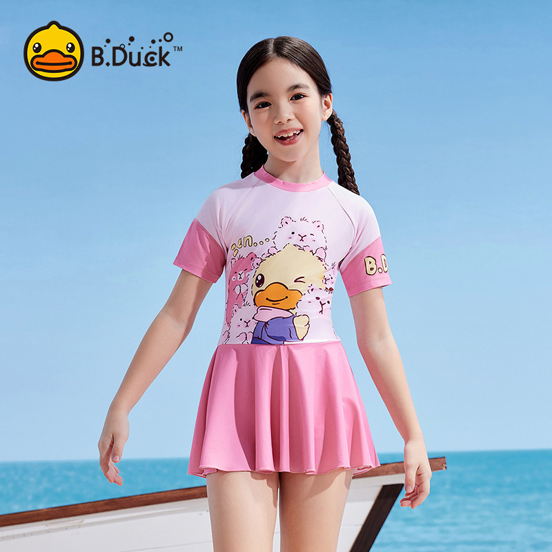 B.Duck小黄鸭女童泳衣连体裙图片