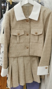 100斤左右 上下颜色略有色差 小香风套装 春秋百褶半身裙两件套