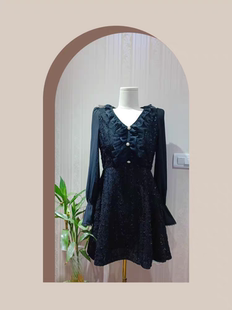 A系列专柜价599元小资轻奢长袖连衣裙，105斤以内