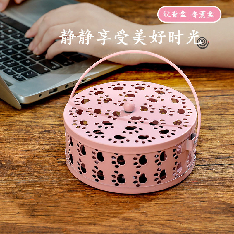 猫爪造型蚊香盒带盖安全便携铁艺