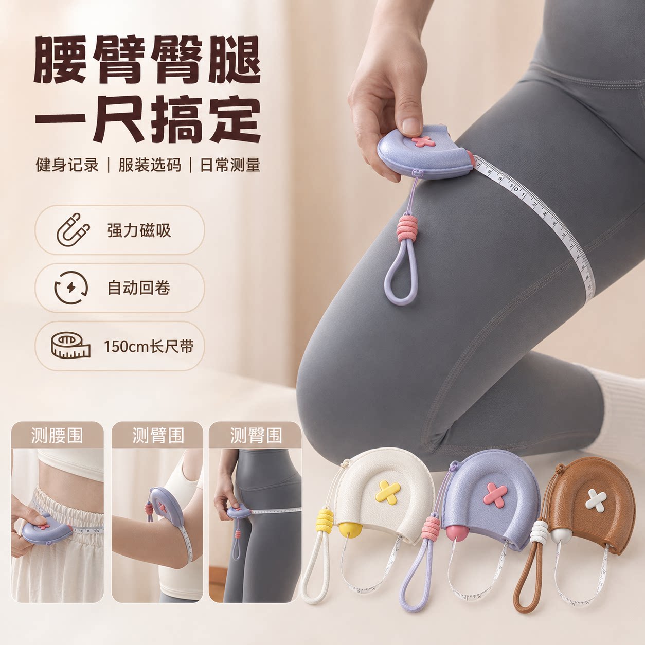 软尺三围测量尺自动测腰围臂围软