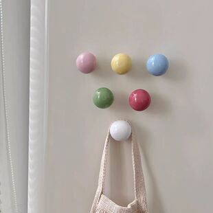 多巴胺色陶瓷圆球强力磁吸挂钩装饰冰箱贴收纳挂架洞洞板入户磁贴
