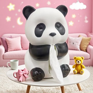 熊猫造型纸巾盒摆件客厅房间桌面防摔抽纸盒装饰品治愈系可爱创意