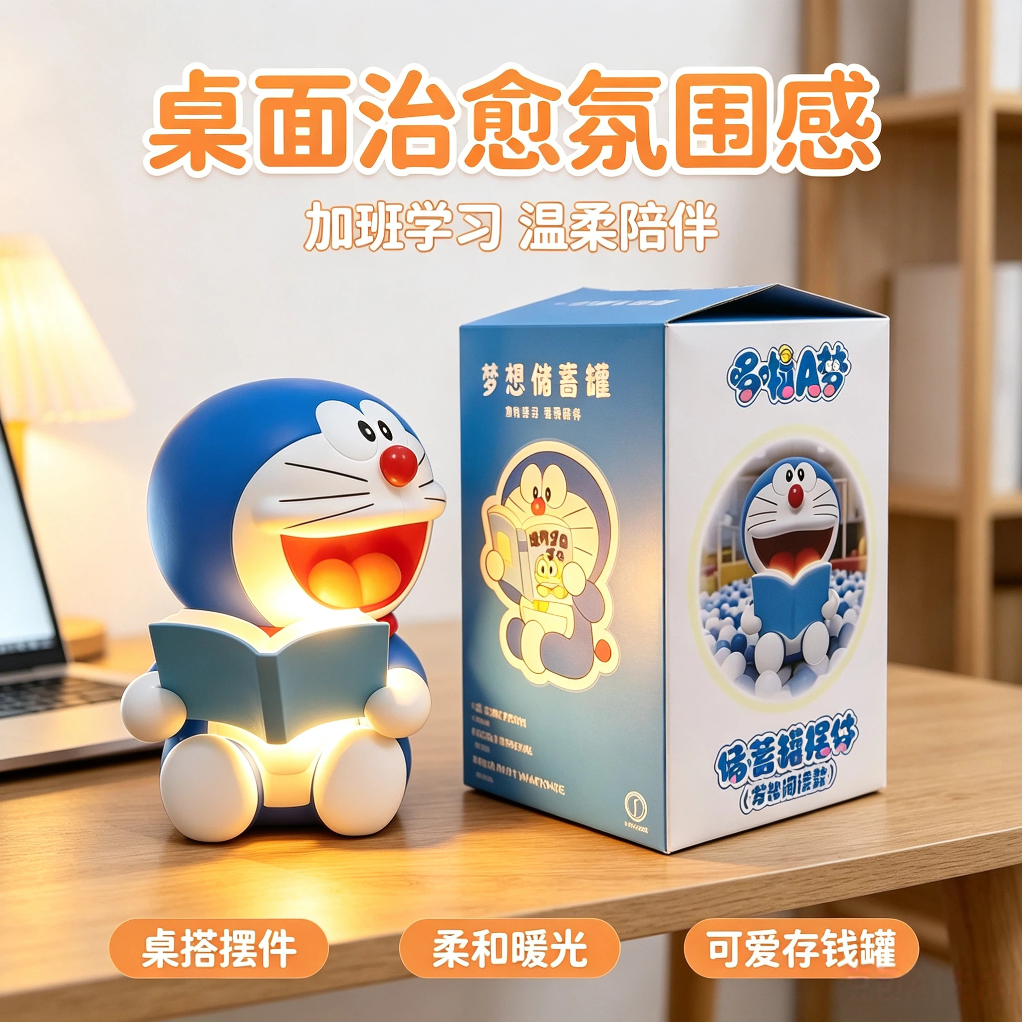 叮当猫存钱罐拍拍灯房间书桌床头柜摆件客厅电视柜装饰品乔迁礼物