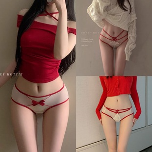 法式镂空蝴蝶本命年系带女士蕾丝红色内裤女2024新款纯欲薄款性感