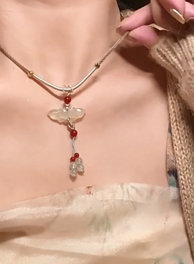 莲花吊坠编绳项链女新中式古风旗袍装饰国风汉服马面裙配饰品