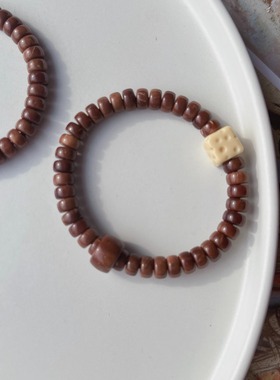 招财库克药片手串金膏玉奶酪紫金鼠跑环7mm+直切