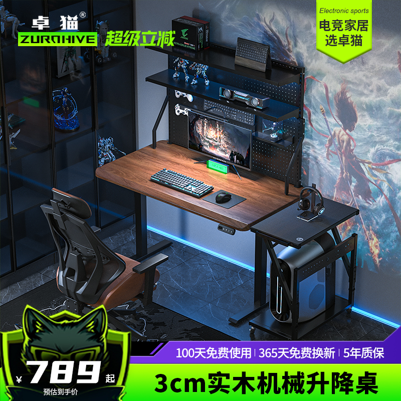 3CM白蜡实木电动升降桌带洞洞板