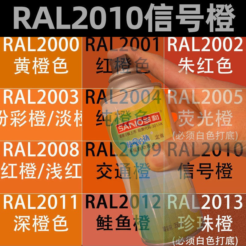 三和手摇自动喷漆ral劳尔油漆RAL2010信号橙色2011/201划痕修复漆