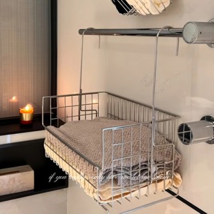 浴巾置物架304不锈钢浴室卫生间免打孔收纳挂篮悬挂式壁挂极简风