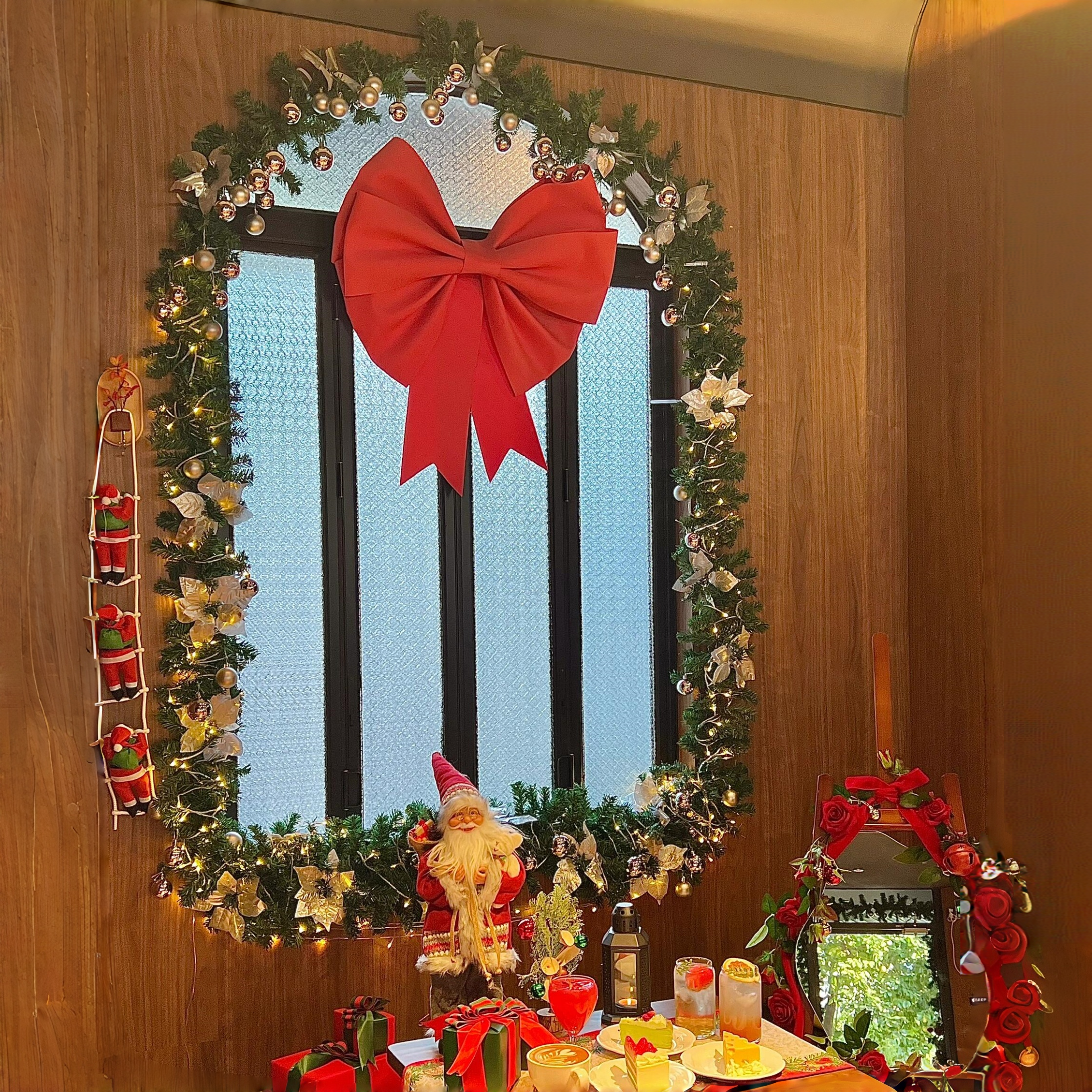 圣诞装饰品户外咖啡门店餐厅店铺橱窗藤条布置氛围场景圣诞节摆件