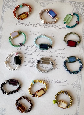 捷克珠戒指小众设计百搭原创