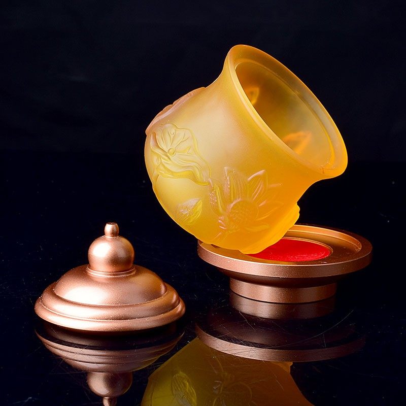 速发供具仿琉净圣水杯前璃水杯用品水花贡水杯摆件家用圣莲杯包邮