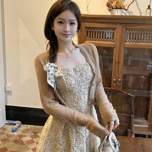 速发大码法式套装针024早春蕾款2织开衫外套设计感新丝吊带连衣裙