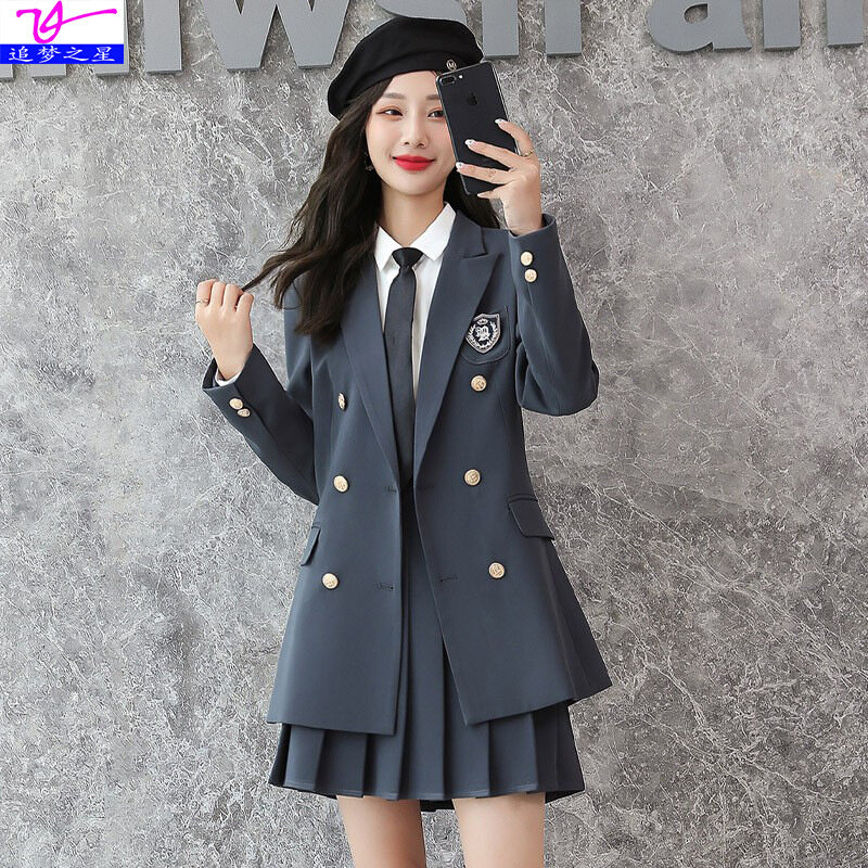 高货速发西服套装jk制服日系学院风少女百褶裙显瘦韩版洋气盐系中