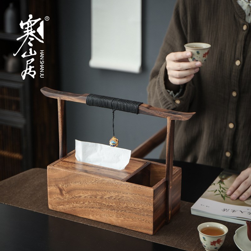 速发O6胡桃木纸巾盒中式纸帽纸巾收纳古实木抽纸盒盒风官盒