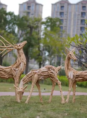 速发户外创意雕象仿抽质玻璃钢木塑园林景观售楼部落地装饰摆件