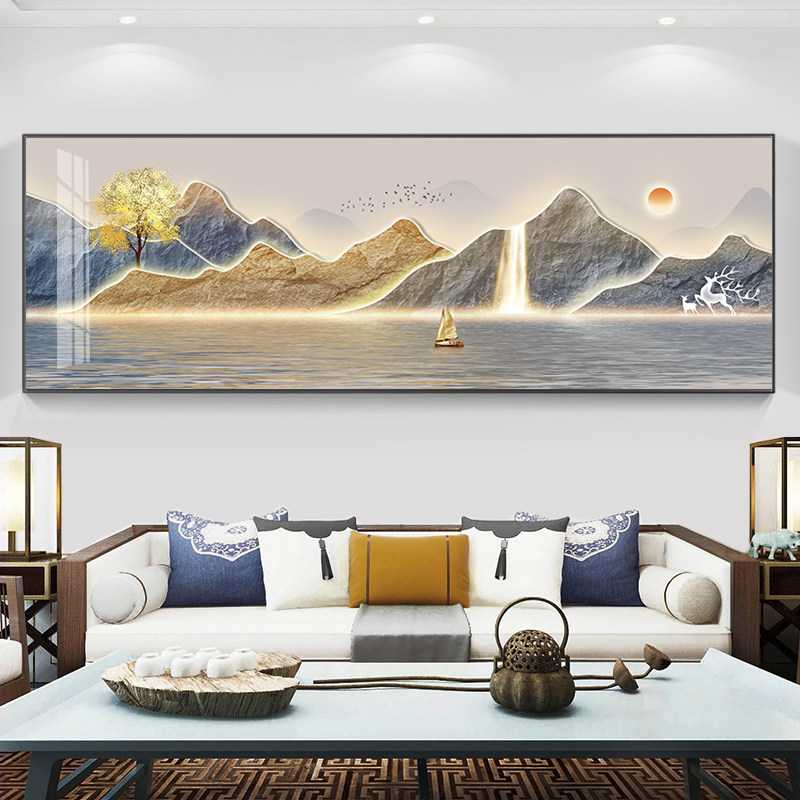 速发客厅装饰墙沙发背景镶画壁画新中式字画晶瓷画钻办公室挂画轻