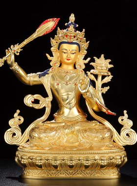 速发文殊普贤菩萨佛像藏传教佛密宗全鎏金纯铜文殊师利摆萨供佛菩