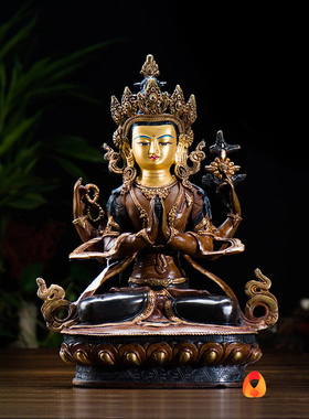 速发四臂观音菩萨铜像尼1镀手工泊0寸铜尔金西藏用品摆件